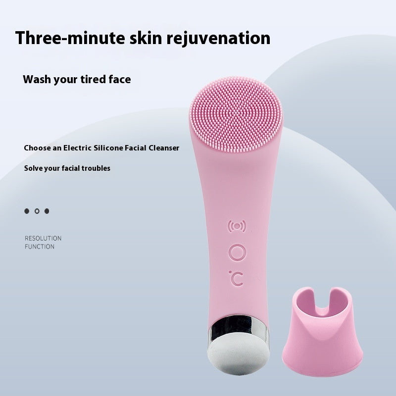 Silicone Electric Face Cleansing Brush with Vibration & Heating