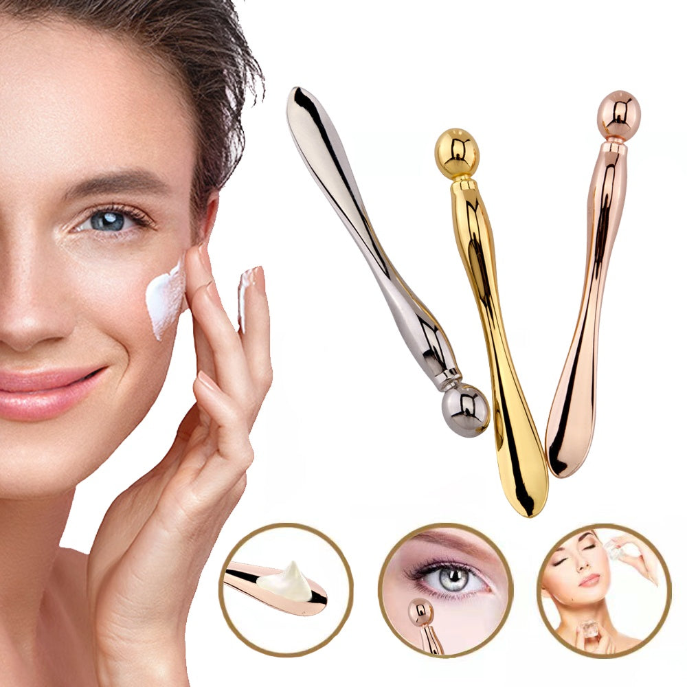 Eye Cream Stick Roller with Metal Spatula & Puff Applicator for Facial Massage
