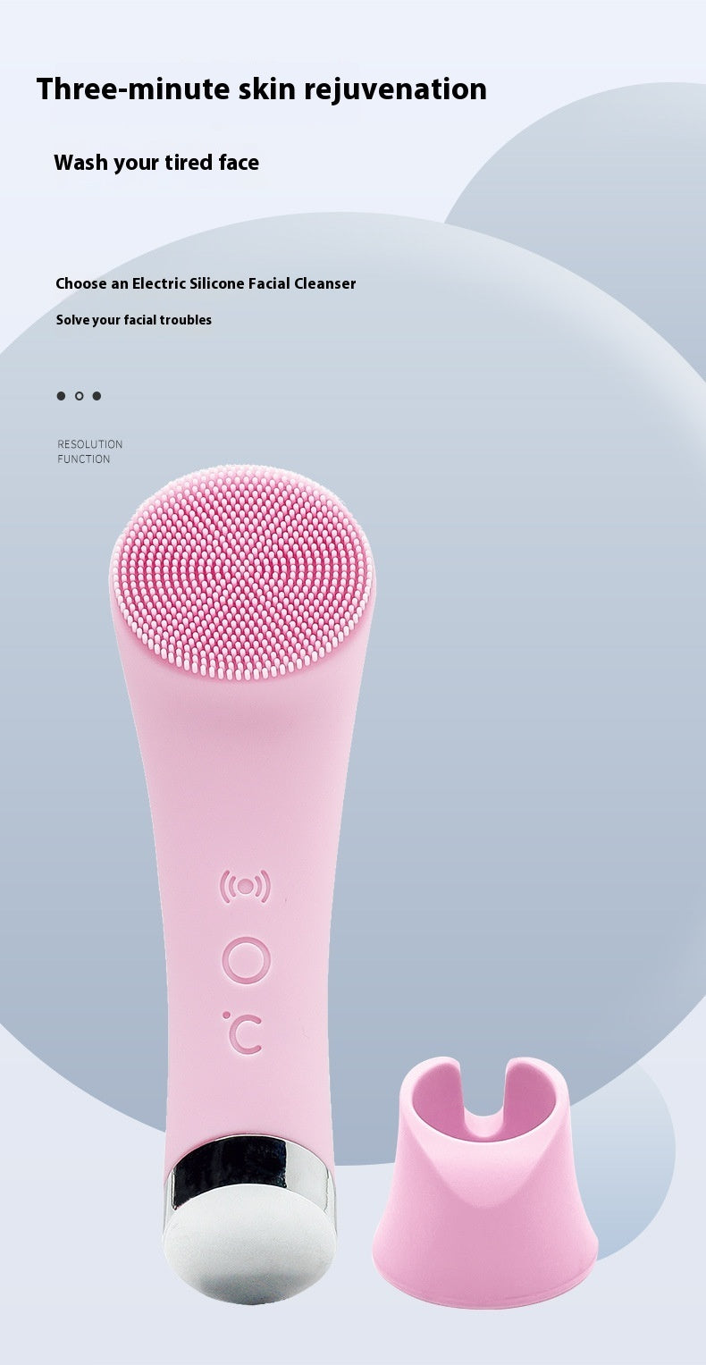 Silicone Electric Face Cleansing Brush with Vibration & Heating