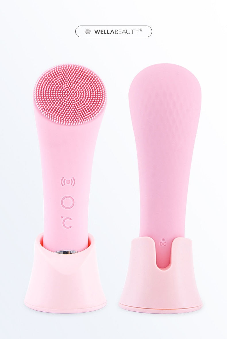 Silicone Electric Face Cleansing Brush with Vibration & Heating